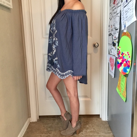 Mono Reno embroidered off shoulder tunic dress M - Picture 3 of 8